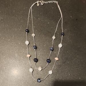 Double Chain Silver Beaded Necklace
